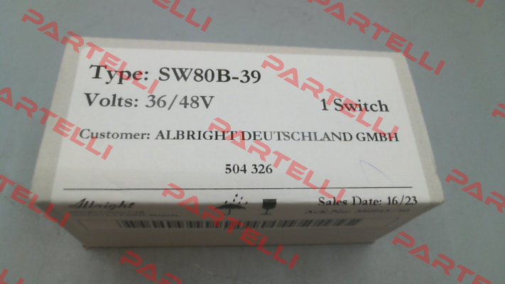 PN: 504326 / SW 80 B-39 36-48V INT Albright