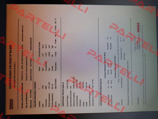 QUALITY CERTIFICATE 3.1 Tosaca