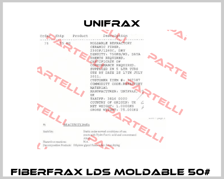 Fiberfrax LDS Moldable 50#  Unifrax