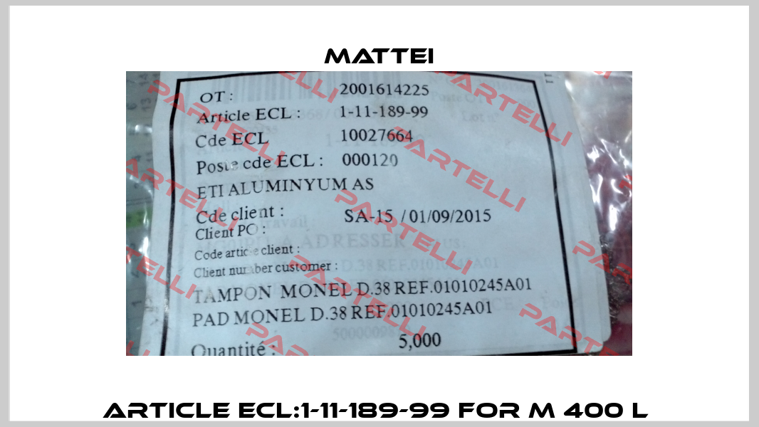 Article ECL:1-11-189-99 for M 400 L  MATTEI