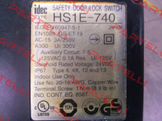 HS1E-740 SAFETY DOOR LOCK SWITCH IEC/EN 60947-5-1 - OEM Idec